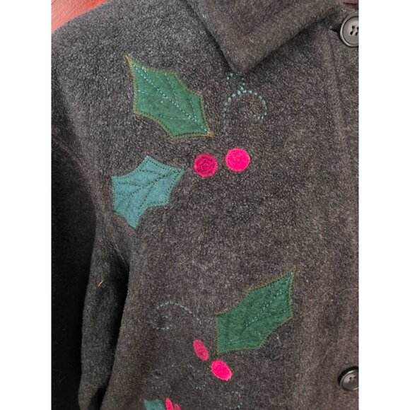 Talbots Womens Medium Wool Christmas Cardigan Embroidered Holly & Nordic Pattern - Picture 3 of 9